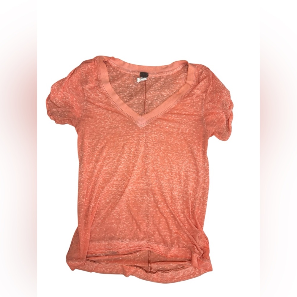 Free People Sheer Coral V-Neck Tee